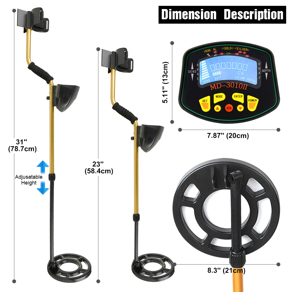 Metal Detector Waterproof Disc Underwater Underground High Accuracy Sensitive LCD Display Humanity MD-3010II