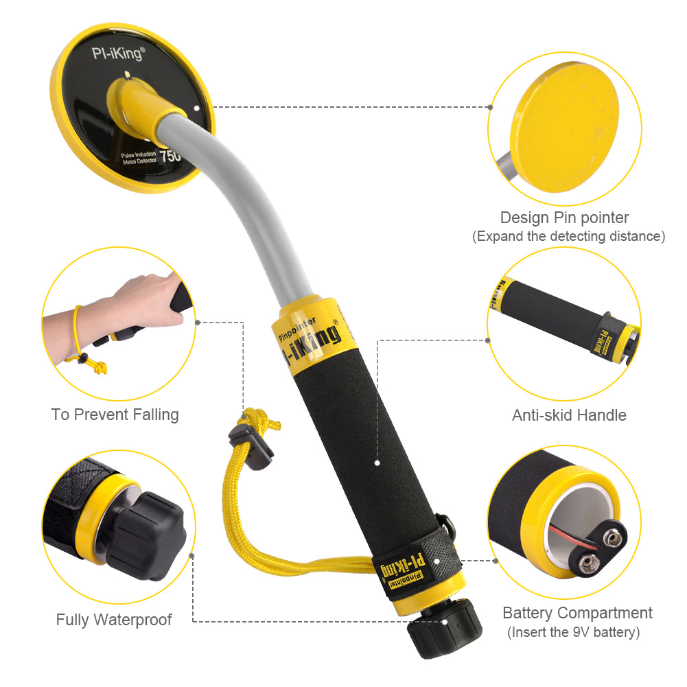 New Pi-Iking Underwater Metal Detector 750 30m Targeting Pinpointer Pulse Induction Waterproof Metal Finder With LED Light