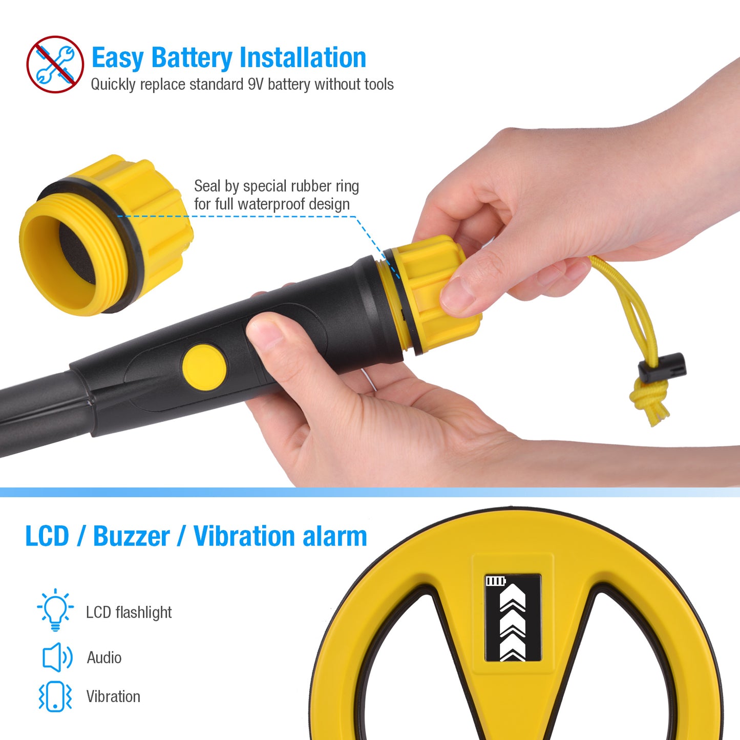 Fully Waterproof Underwater Metal Detector for Kids and Adults Mini Handheld Pinpointer Probe Pulse Induction with LED and Power Indicator MD 790