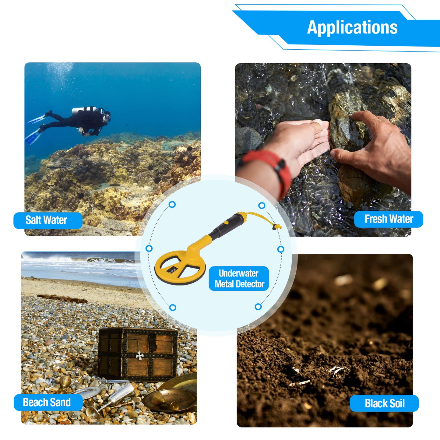 Underwater Metal Detector MD-780 Waterproof Diving Snorkeling Handheld Gold Detector Vibration and LED White Light